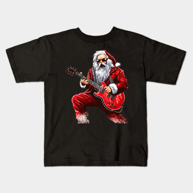 Guitar Santa Kids T-Shirt by MZeeDesigns